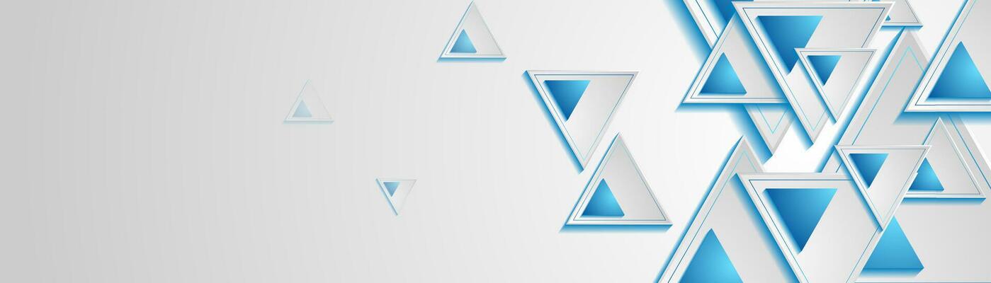 Grey and blue triangles abstract geometric tech banner