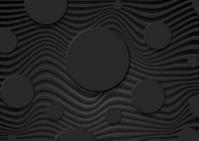 Black paper waves and circles abstract background vector