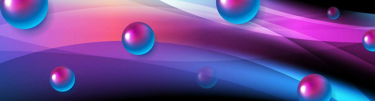 Abstract background with smooth luminous waves and glossy spheres