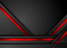 Black abstract tech background with red glossy stripes vector