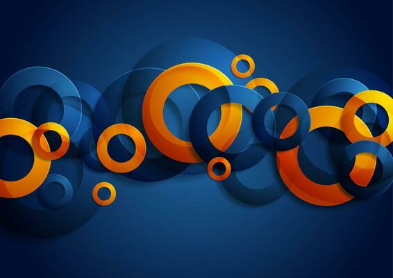 Glossy blue orange abstract rings geometric background