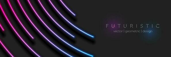 Abstract black technology banner with neon glowing lines vector