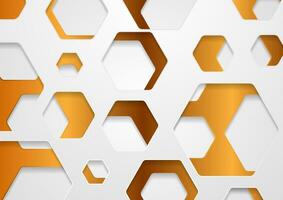 White and bronze papercut hexagons abstract background vector