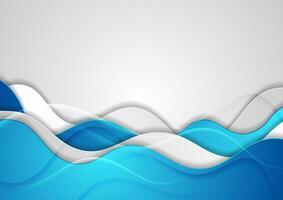 Blue and grey abstract glossy waves corporate background vector