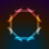 Colorful neon luminous octagon frame abstract retro background vector