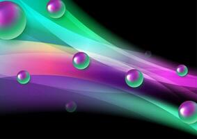 Abstract background with smooth luminous waves and glossy spheres vector