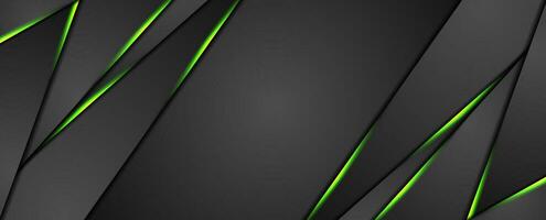 Black abstract background with green glowing light vector