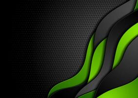 Hi-tech abstract background with green black flowing waves vector