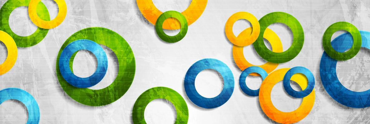 Colorful circle rings on grey grunge background