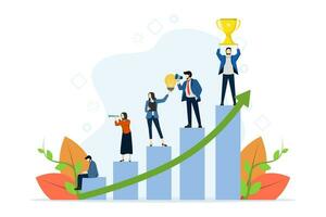 business development plan concept for improvement, team work to help increase revenue, growth and achievement, team strategy for business success, business people team working to increase bar graph. vector