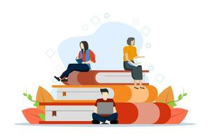 book lover concept. Concept of learning, love of reading. improve literacy knowledge. insight, student or character is reading a book, flat vector illustration on a white background.