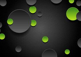 Green and black abstract circles on dark perforated background vector