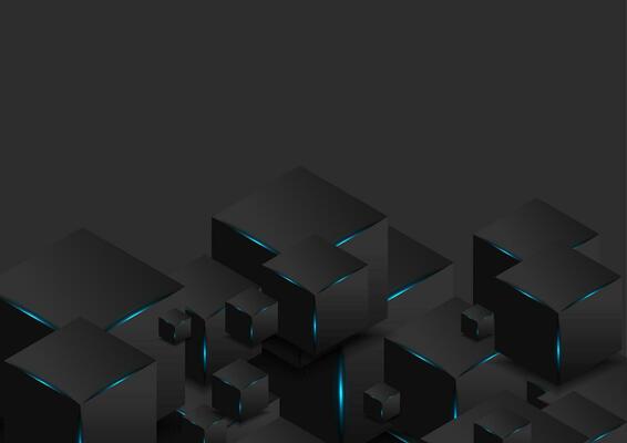 Abstract black 3d cubes with blue glowing lights design