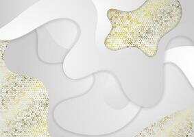 Grey papercut waves and golden dots abstract background vector