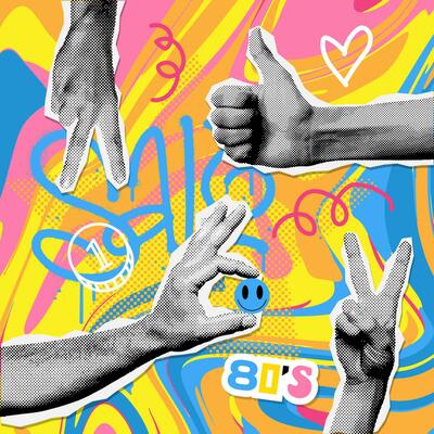 Vintage grungy collection of halftone hands set. Vector illustration with gestures of palms with halftone effects for decoration of retro banners and postres. Collection of collage elements.