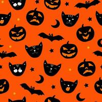 Seamless pattern with pumpkins and wildcats. Print for Halloween holiday. Vector graphics.