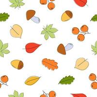 Seamless pattern with autumn leaves, berries, mushrooms. Abstract floral simple print. Vector graphics.