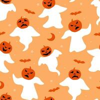 Seamless pattern with ghosts and pokes on the head. A terrible print for the Halloween holiday. Vector graphics.