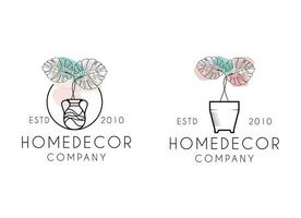 beautiful flower plant logo in vase or flowerpot in line art design style vector