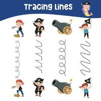 Tracing lines activity for children. Tracing worksheet for kids. Educational printable worksheet. Vector illustration