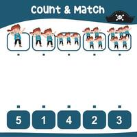 Count and match activity for children. Educational printable math worksheet. Worksheet for kid. Educational printable worksheet. Simple gaming level for preschool kids vector