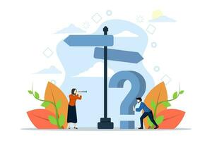 Decision Making Concept Showing confused people trying to decide which direction to go, Suitable for landing page, ui, web, app intro card, editorial, flyer and banner. Flat vector illustration.