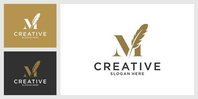 Initial logo letter M with feathers concept. vector