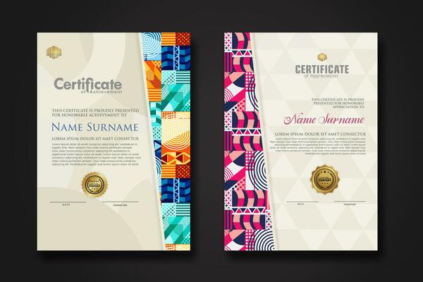 Certificate template with geometric artwork design and simple shapes.vector Illustration
