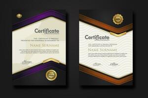 New design two set  luxury certificate  template with shadow effect on overlap layers and cream color on  pattern background vector