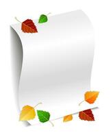 blanco sábana de a4 papel, con espacio para texto, para tu diseño. siguiente a el otoño arce hoja, otoño hojas, el concepto de septiembre 1, espalda a escuela, conocimiento día, el comenzando de aprendizaje vector