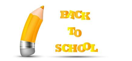 Banner, concept of return to school, knowledge day, September 1, school pencil, bright stationery. On white background with shadow and copy space vector