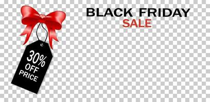 Decorative black bow with ribbons and price tag, for black friday sale design. Vector illustration