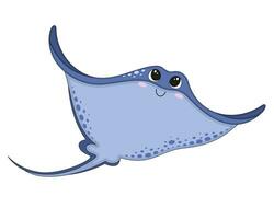 Vector illustration of cartoon cute happy sea stingray for design element. Funny sea animal on a white background.