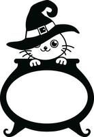 Halloween Cat with witch hat Silhouette vector