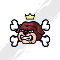 Bulldog Head with Crossbones and Crown Vector Mascot