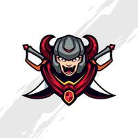 Crossed Sword Dark Knight Helmet Screaming Mascot Logo vector