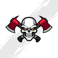 White Skull with Crossed Red Axe Vector Mascot