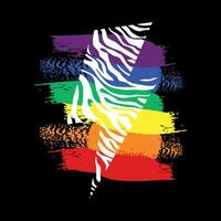 Design for thunder symbol t-shirt with zebra print with the colors of the rainbow in the background. Vector illustration to remember the day of gay pride.