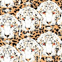 pattern seamless with leopard print and tiger heads vector