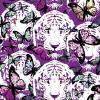 pattern seamless with butterfly print and tiger heads vector