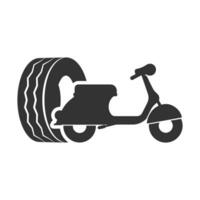 Vector illustration of motorcycle tires icon in dark color and white background