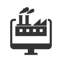 Vector illustration of factory computer icon in dark color and white background