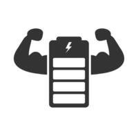 Vector illustration of strong battery icon in dark color and white background