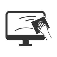 Vector illustration of cleaning the monitor screen icon in dark color and white background