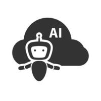 Vector illustration of robot ai cloud icon in dark color and white background
