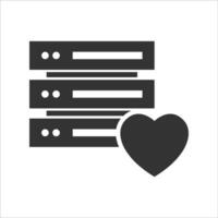 Vector illustration of love database icon in dark color and white background