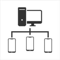 Vector illustration of computer network to smartphone icon in dark color and white background