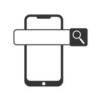 Vector illustration of smartphone search icon in dark color and white background