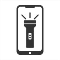 Vector illustration of smartphone flashlight icon in dark color and white background