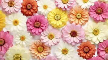 Zinnia flower patterned background. Flower texture background. Generative AI photo